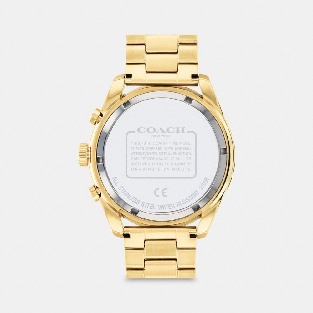 COACH®,PRESTON WATCH, 44MM,Gold,Back View