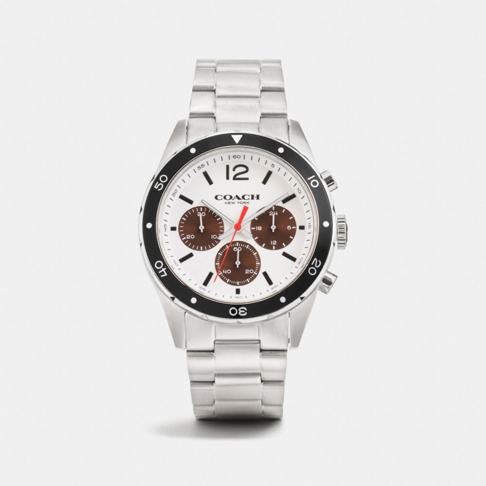 COACH®,SULLIVAN SPORT CHRONO AL BEZE WATCH, 44MM,Metal,WHITE/BROWN,Front View image number 0