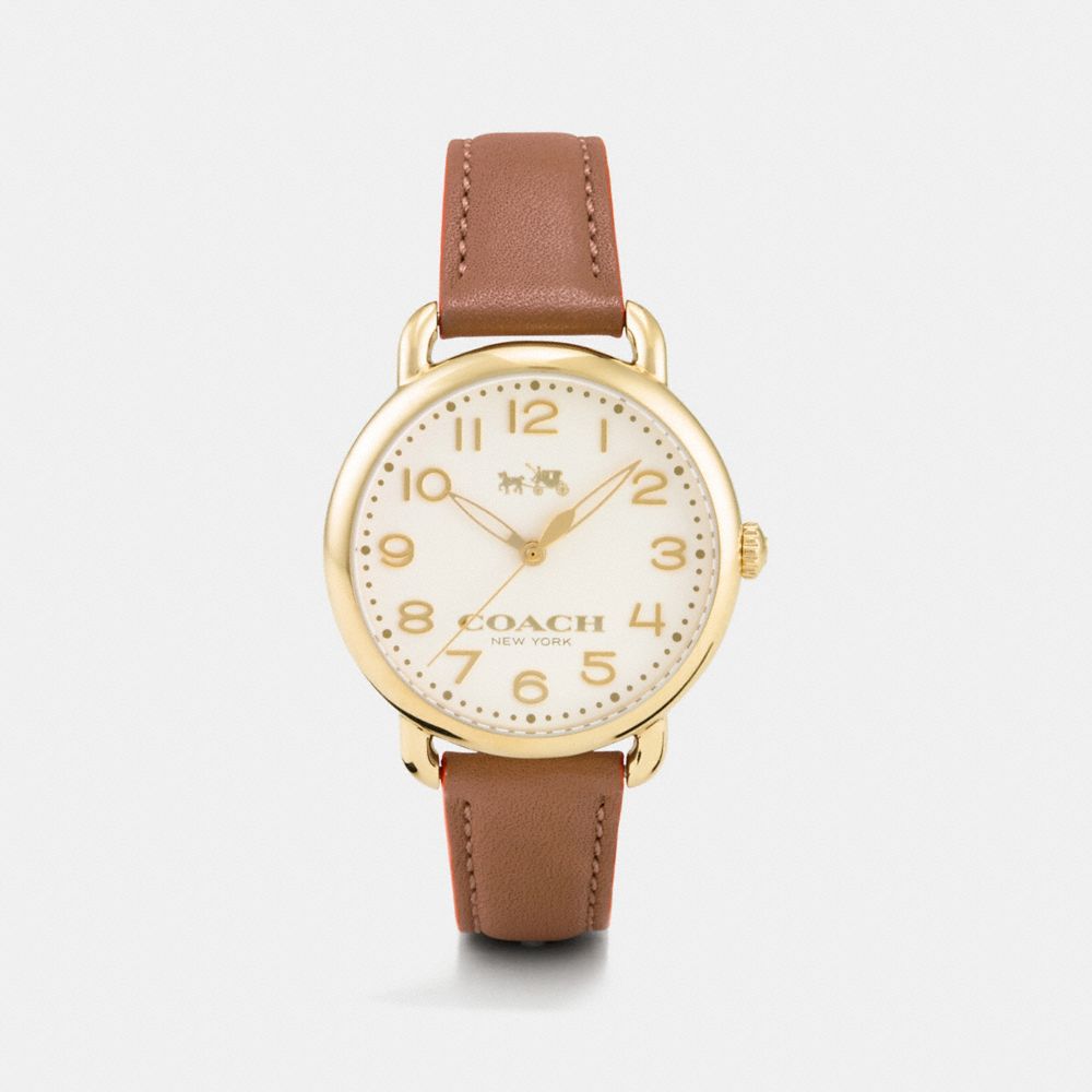 COACH 75 Th Anniversary Delancey Gold Plated Leather Strap Watch