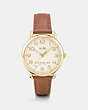 COACH®,75TH ANNIVERSARY DELANCEY GOLD PLATED LEATHER STRAP WATCH,Leather,Tabac,Front View