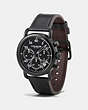 COACH®,75TH ANNIVERSARY DELANCEY WATCH, 42MM,Leather,Black,Angle View