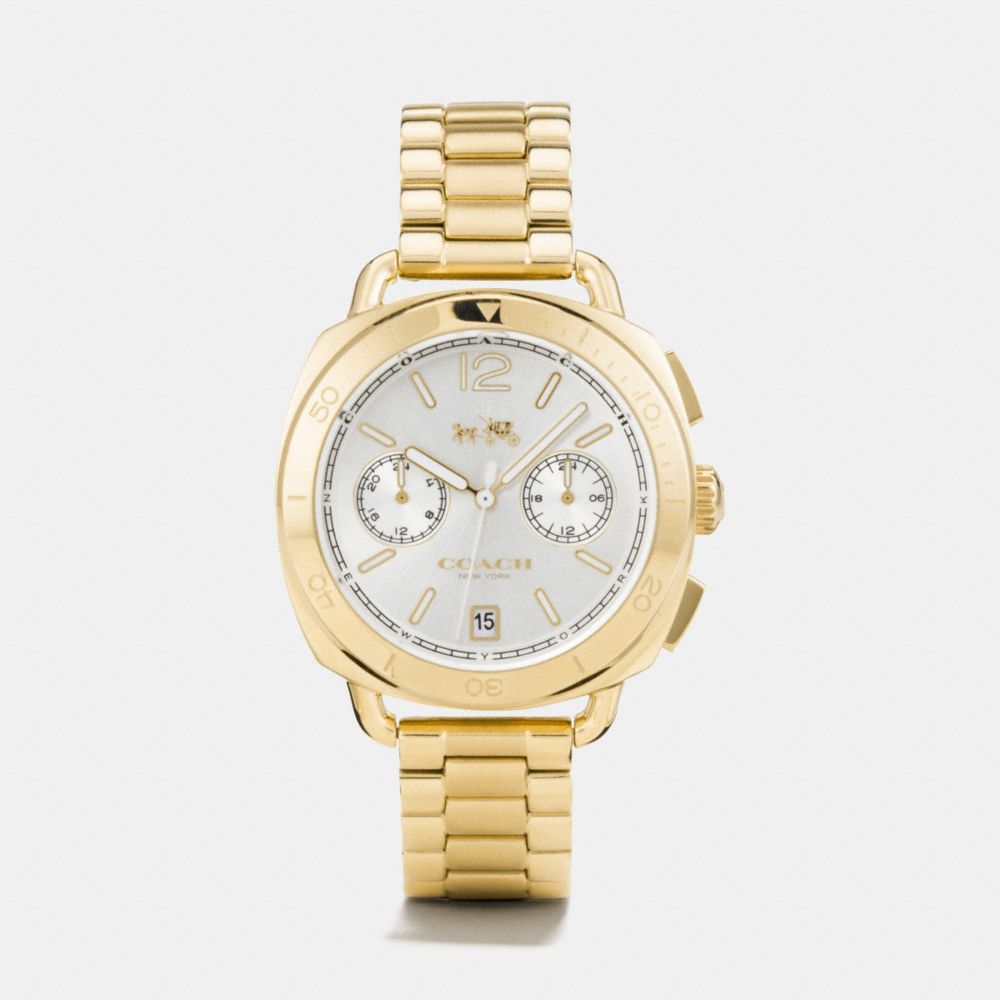 COACH®,TATUM GOLD TONE SUNRAY DIAL BRACELET WATCH,Metal,GOLD PLATED,Front View