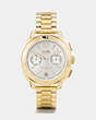 COACH®,TATUM GOLD TONE SUNRAY DIAL BRACELET WATCH,Metal,GOLD PLATED,Front View