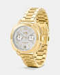 COACH®,TATUM GOLD TONE SUNRAY DIAL BRACELET WATCH,Metal,GOLD PLATED,Angle View