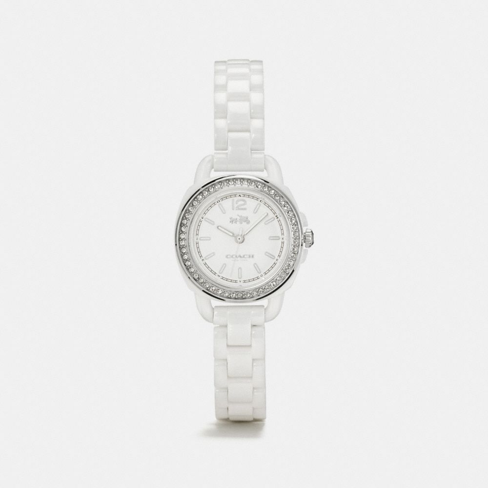COACH®,TATUM WATCH, 25MM,Ceramic,White,Front View image number 0