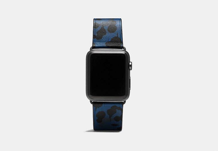 COACH®,APPLE WATCH® STRAP WITH CAMO PRINT, 42MM,Leather,Denim,Front View