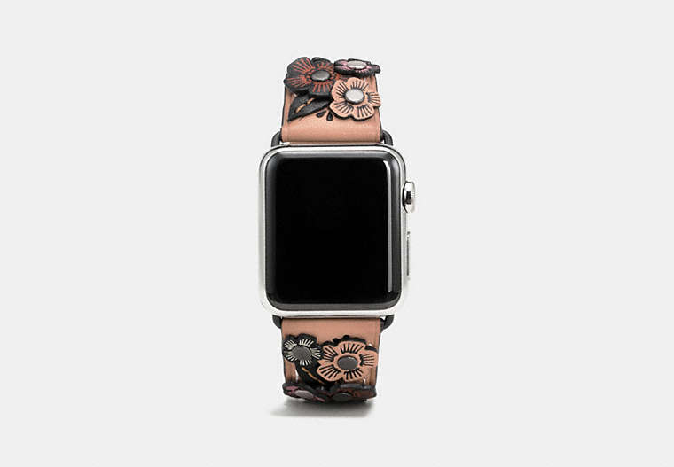 COACH®,APPLE WATCH® STRAP WITH TEA ROSE, 38MM,Leather,Nude Pink,Front View