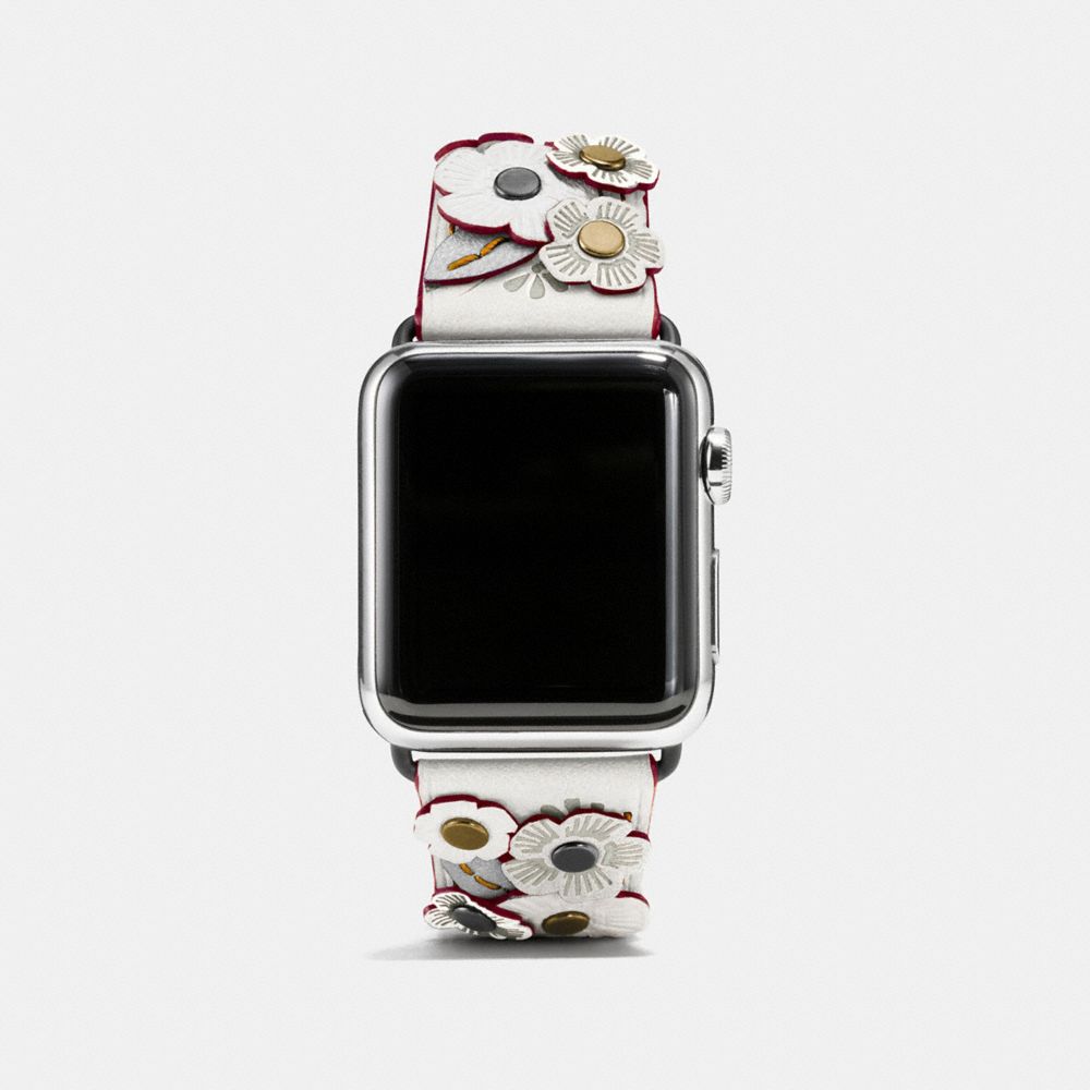 COACH®,APPLE WATCH® STRAP WITH TEA ROSE, 38MM,Leather,Chalk,Front View