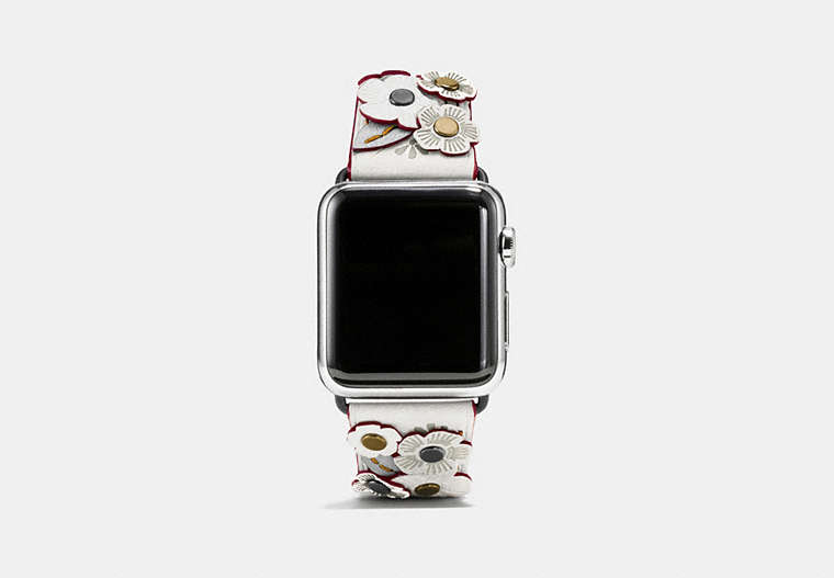 COACH®,APPLE WATCH® STRAP WITH TEA ROSE, 38MM,Leather,Chalk,Front View