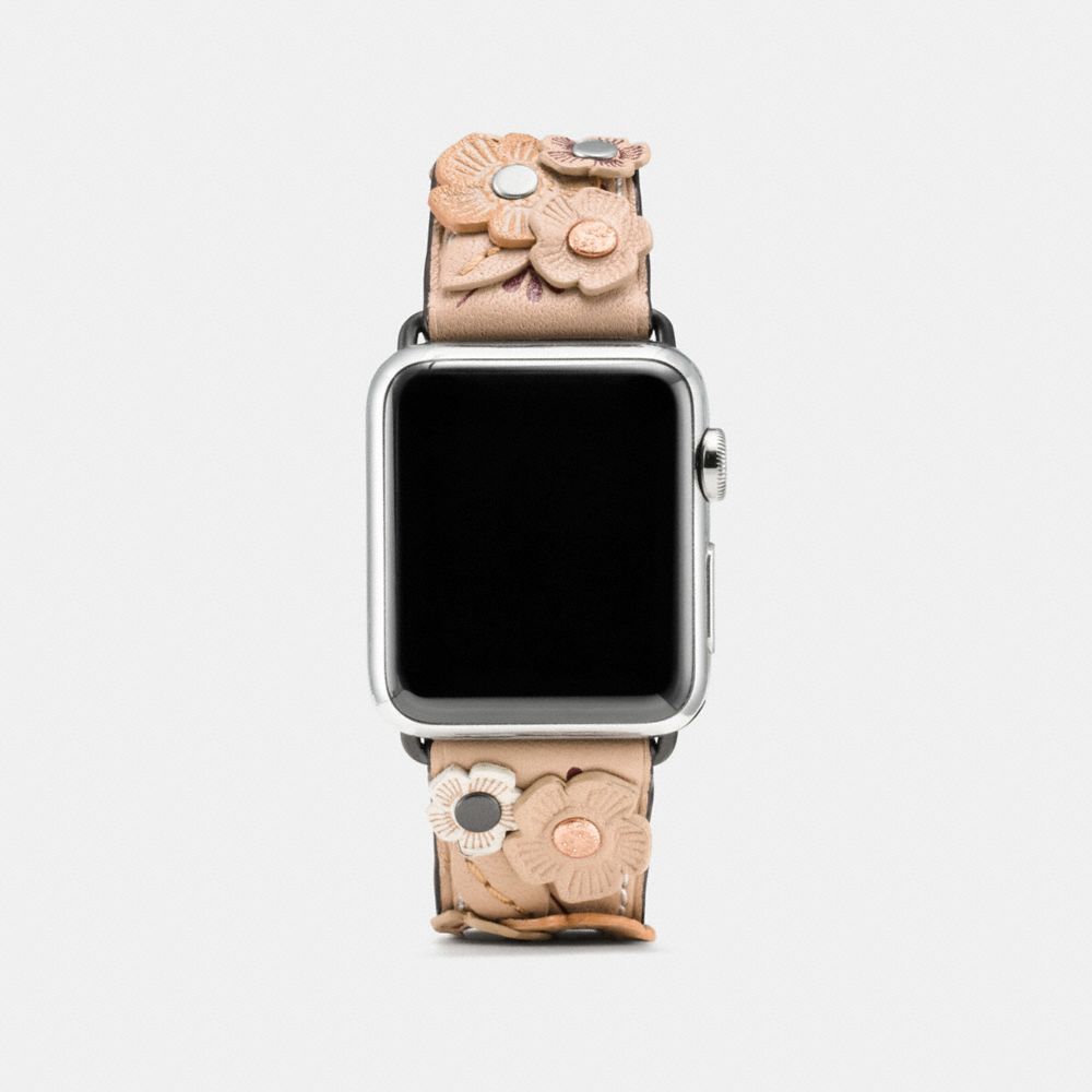 COACH®,APPLE WATCH® STRAP WITH TEA ROSE, 38MM,Leather,Beechwood,Front View