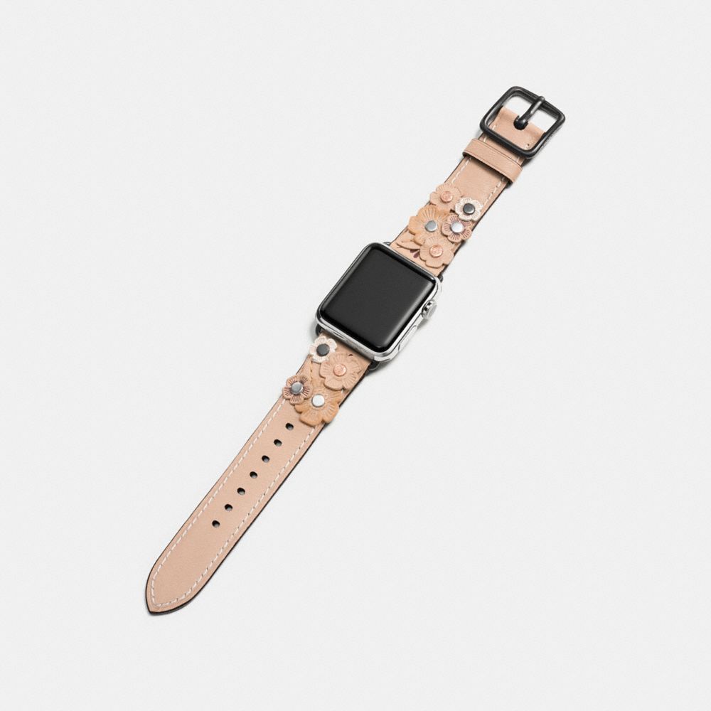 COACH®,Apple Watch® Strap With Tea Rose, 38 Mm,Watch Strap,Leather,Floral Embellishment,Studded,Casual,,Angle View