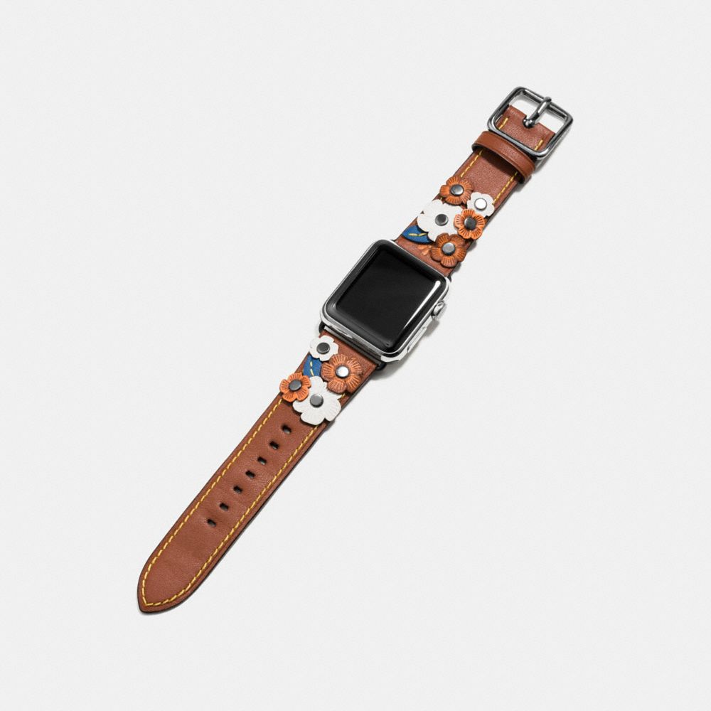 COACH®,BRACELET APPLE WATCH® AVEC ROSE THÉ, 38 MM,Cuir,Fauve,Angle View