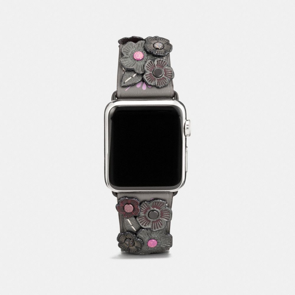 COACH®,Apple Watch® Strap With Tea Rose, 38 Mm,Watch Strap,Leather,Floral Embellishment,Studded,Casual,,Front View