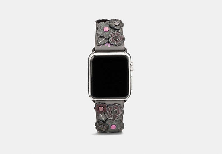 COACH®,APPLE WATCH® STRAP WITH TEA ROSE, 38MM,Leather,HEATHER GREY,Front View