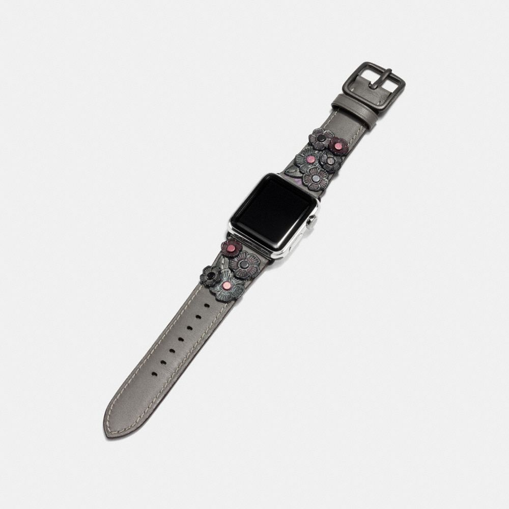 COACH®,APPLE WATCH® STRAP WITH TEA ROSE, 38MM,Leather,HEATHER GREY,Angle View