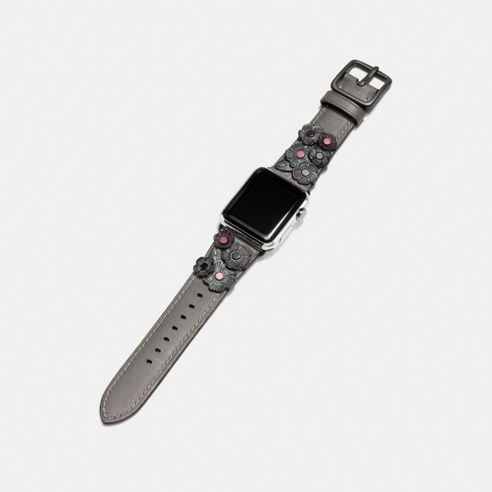 COACH®,Apple Watch® Strap With Tea Rose, 38 Mm,Watch Strap,Leather,Floral Embellishment,Studded,Casual,,Angle View