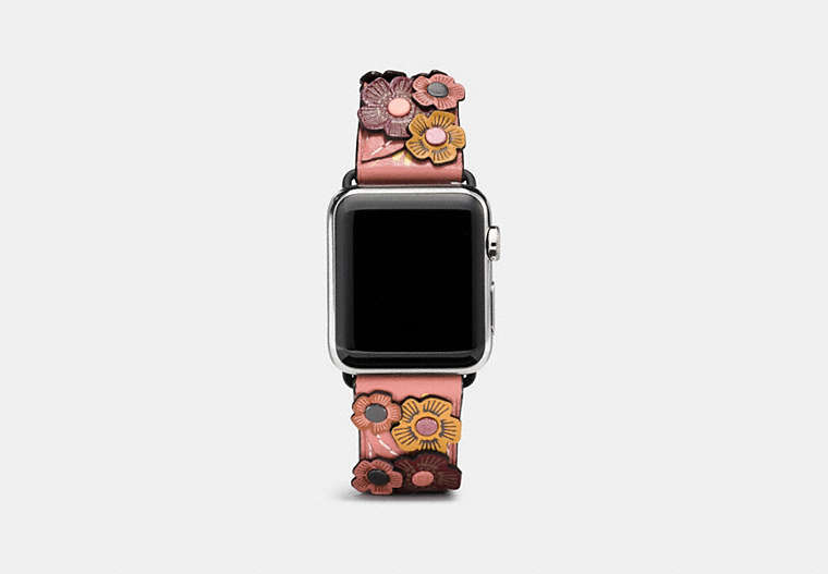 COACH®,APPLE WATCH® STRAP WITH TEA ROSE, 38MM,Leather,MELON,Front View