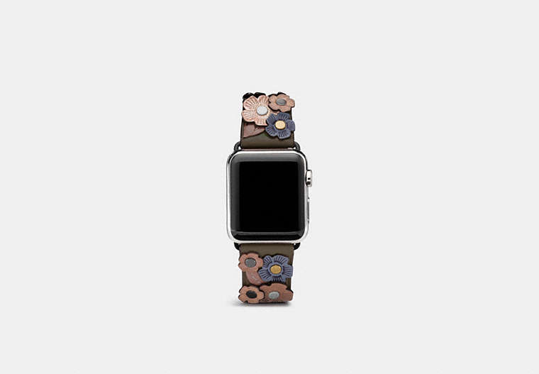 COACH®,APPLE WATCH® STRAP WITH TEA ROSE, 38MM,Leather,MOSS,Front View