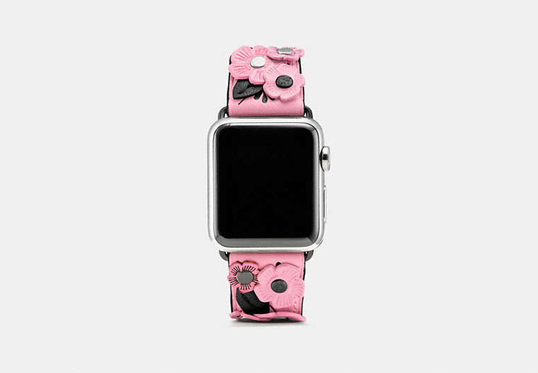 COACH®,APPLE WATCH® STRAP WITH TEA ROSE, 38MM,Leather,Petal,Front View