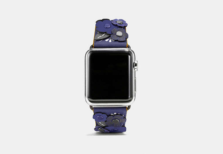 COACH®,APPLE WATCH® STRAP WITH TEA ROSE, 38MM,Leather,PURPLE,Front View