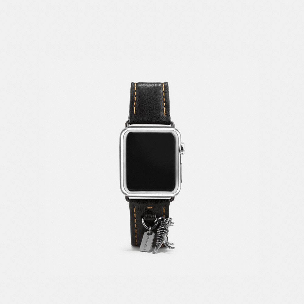 COACH®,APPLE WATCH® STRAP WITH CHARMS, 38MM,Leather,Black,Front View