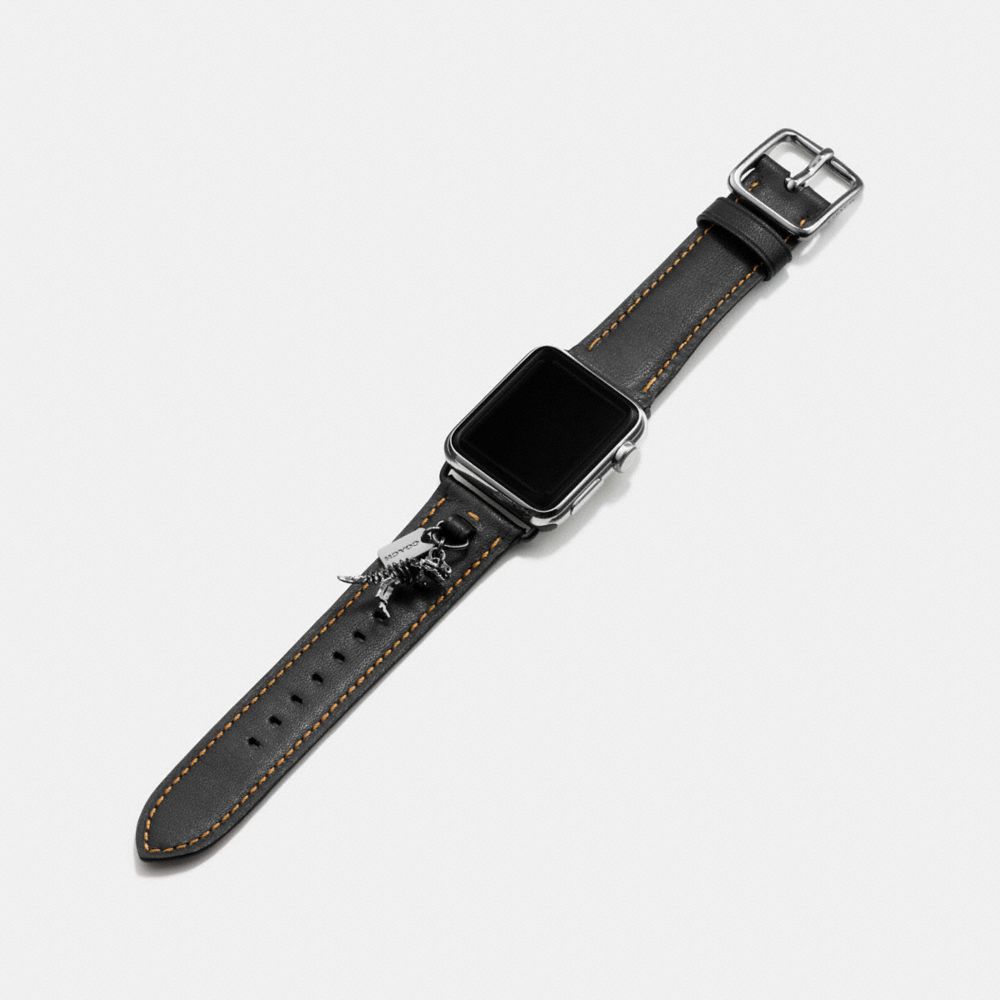 COACH®,APPLE WATCH® STRAP WITH CHARMS, 38MM,Leather,Black,Angle View