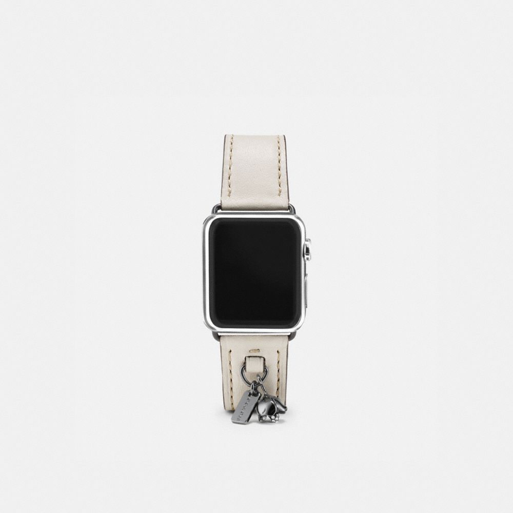 COACH®,APPLE WATCH® STRAP WITH CHARMS, 38MM,Leather,Chalk,Front View