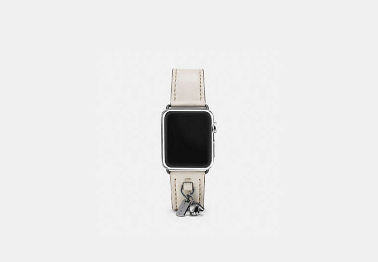COACH®,APPLE WATCH® STRAP WITH CHARMS, 38MM,Leather,Chalk,Front View
