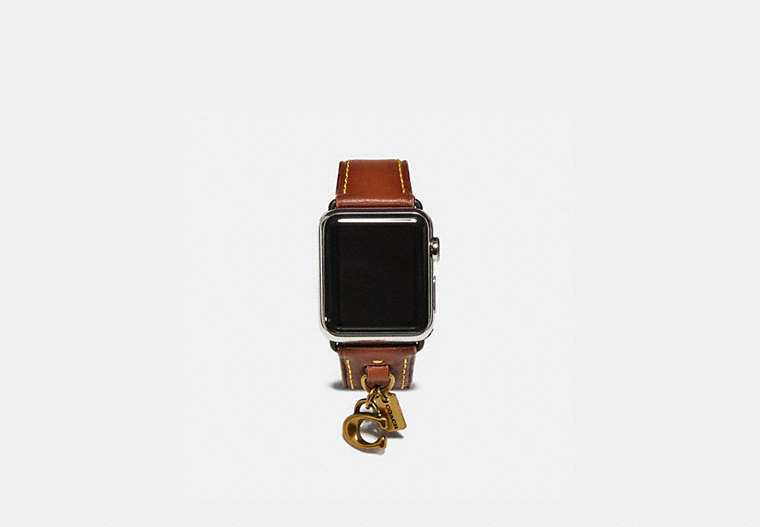COACH®,APPLE WATCH® STRAP WITH CHARMS, 38MM,Leather,KHAKI,Front View image number 0