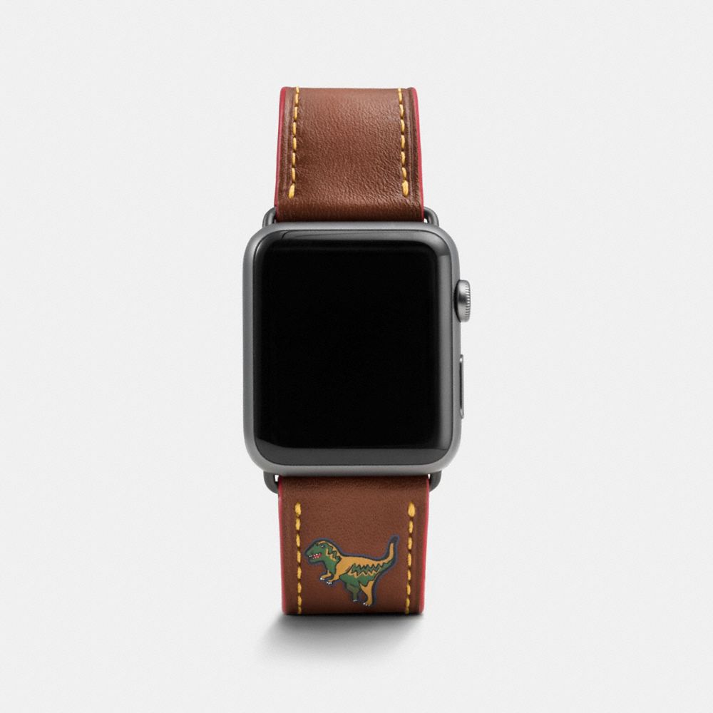 COACH®,APPLE WATCH® STRAP WITH REXY,Leather,Dark Saddle,Front View