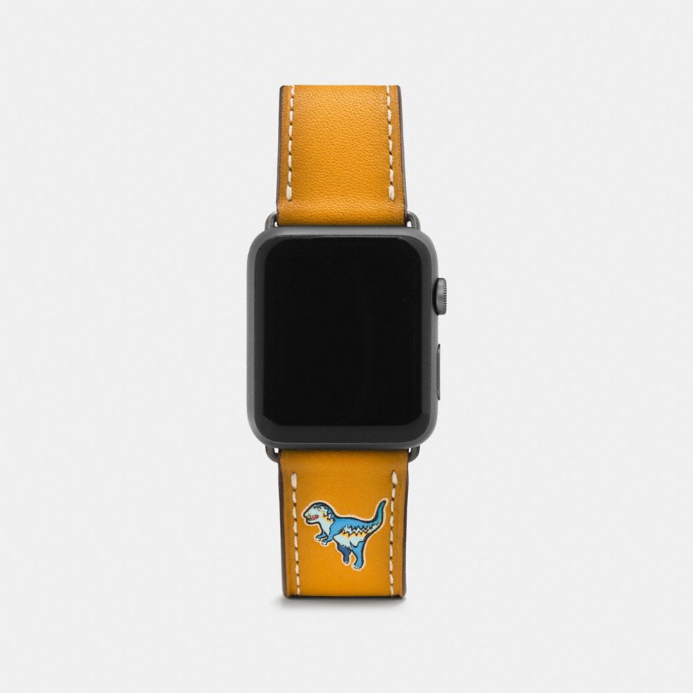 COACH®,APPLE WATCH® STRAP WITH REXY,Leather,Goldenrod,Front View image number 0