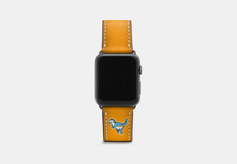 COACH®,APPLE WATCH® STRAP WITH REXY,Leather,Goldenrod,Front View