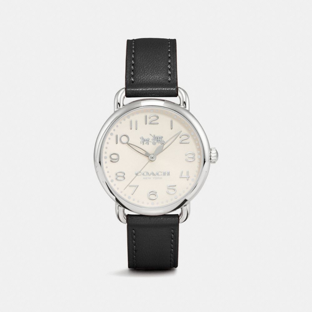COACH®,DELANCEY WATCH, 36MM,Leather,Black,Front View image number 0
