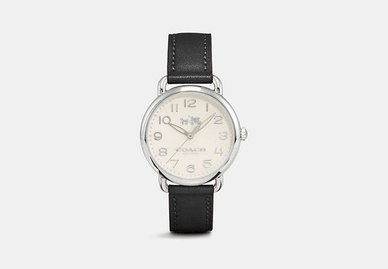 COACH®,DELANCEY WATCH, 36MM,Leather,Black,Front View image number 0