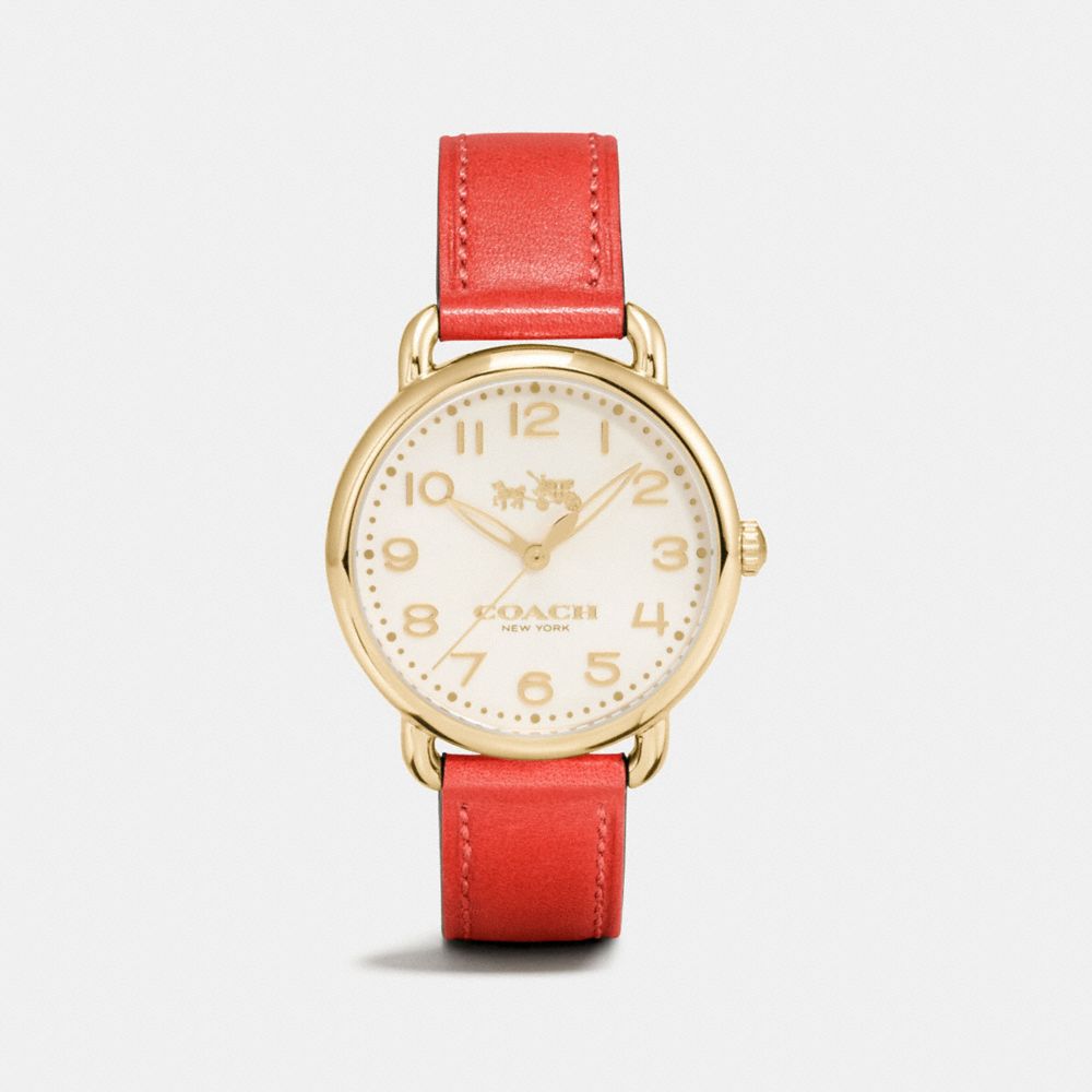 COACH®,DELANCEY WATCH, 36MM,Leather,Deep Coral,Front View