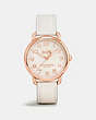 COACH®,DELANCEY ROSE GOLD TONE SUNRAY DIAL LEATHER STRAP WATCH,Leather,Chalk,Front View