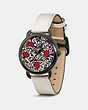 COACH®,DELANCEY WATCH WITH FLORAL DIAL, 36MM,Leather,Chalk,Angle View