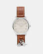 COACH®,DELANCEY WATCH WITH FEATHER CHARM, 36MM,Leather,Saddle,Front View