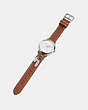 COACH®,DELANCEY WATCH WITH FEATHER CHARM, 36MM,Leather,Saddle,Angle View