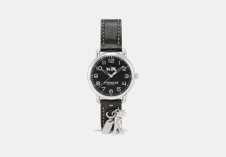 COACH®,DELANCEY WATCH WITH REXY CHARM, 36MM,Leather,Black,Front View