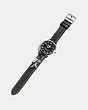 COACH®,DELANCEY WATCH WITH REXY CHARM, 36MM,Leather,Black,Angle View