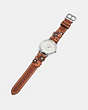 COACH®,DELANCEY WATCH WITH FLORAL APPLIQUE, 36MM,Leather,Saddle,Angle View