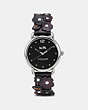 COACH®,DELANCEY WATCH WITH FLORAL APPLIQUE, 36MM,Leather,Black,Front View
