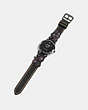 COACH®,DELANCEY WATCH WITH FLORAL APPLIQUE, 36MM,Leather,Black,Angle View
