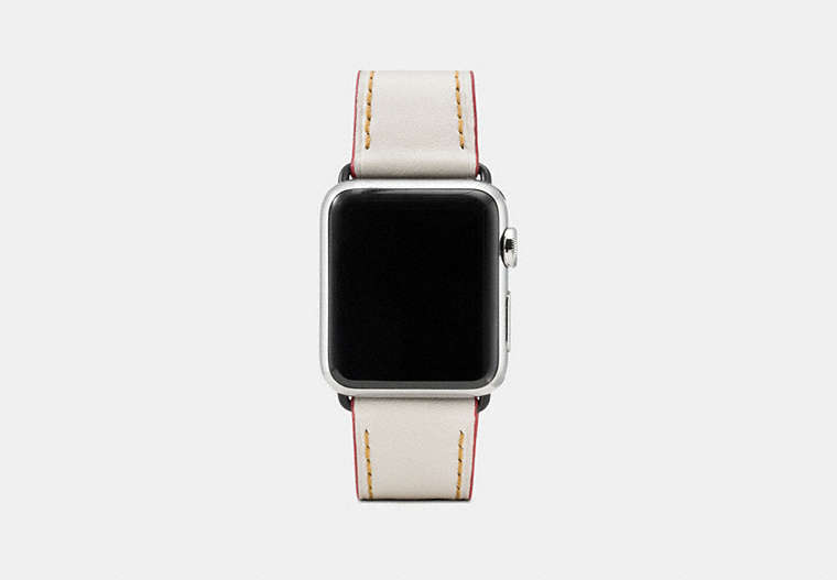 COACH®,APPLE WATCH® STRAP WITH FLORAL PRINT,Leather,Chalk,Front View